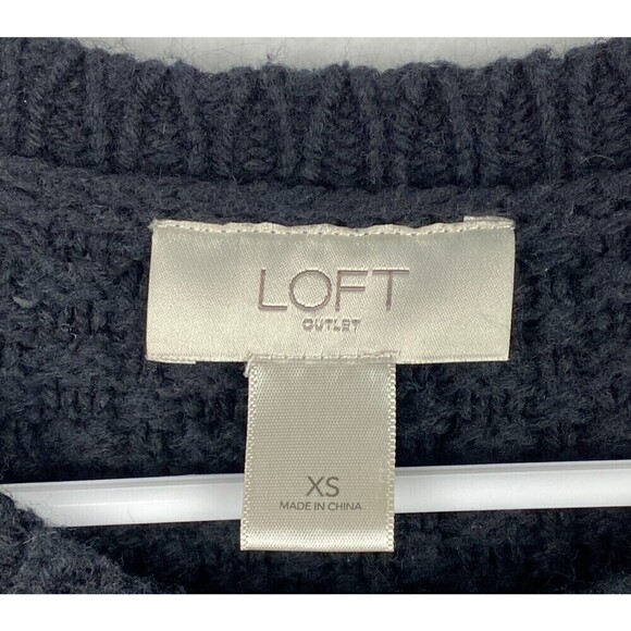 Loft Sweater Womens Extra Small Black Red Floral Crewneck Knit Ladies Sweater - Picture 9 of 10